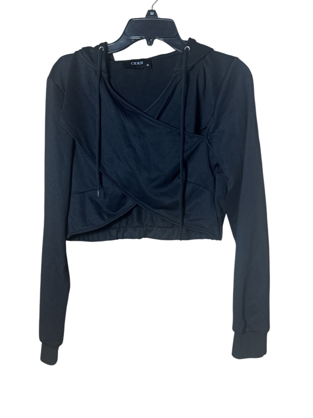 Cider Black Cropped Hooded Wrap Cross Over Cut Out Sweatshirt - Size XL